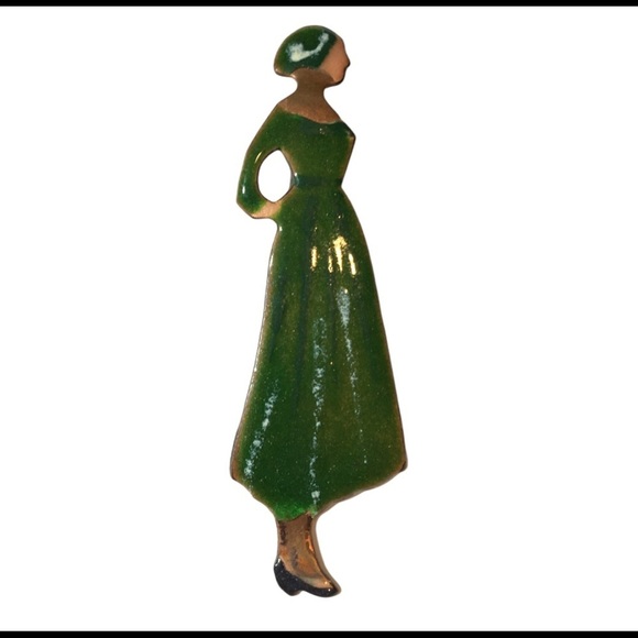 VINTAGE brooch pin Lady in the green dress - Picture 4 of 7